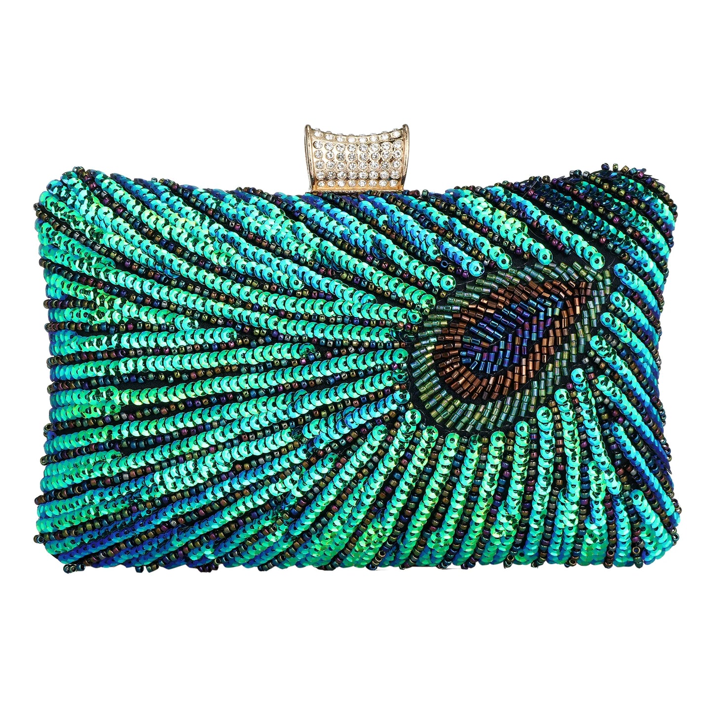 Green Peacock Beaded Sequins Evening Handbags Women Envelope Party Wedding Bridal Purses Formal Female Shoulder Messenger Bags