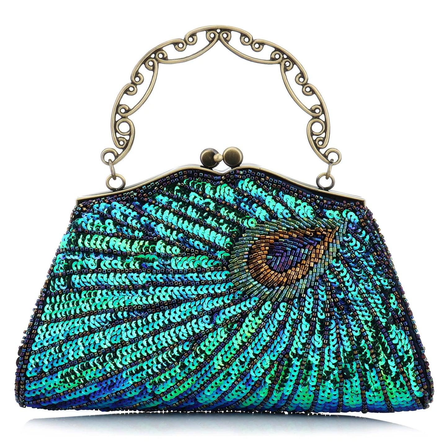 Green Peacock Beaded Sequins Evening Handbags Women Envelope Party Wedding Bridal Purses Formal Female Shoulder Messenger Bags