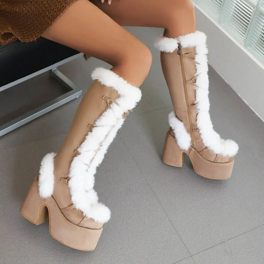 Women Faux Suede Round-Toe Boots