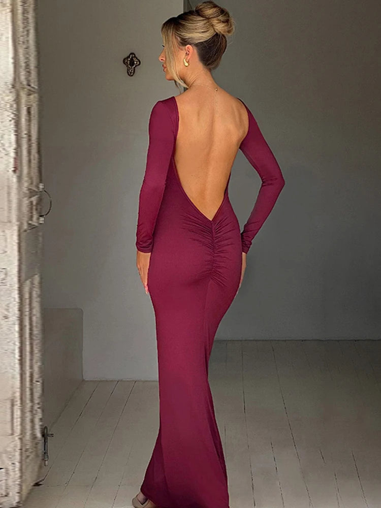 Elegant Long Sleeve Backless Dress