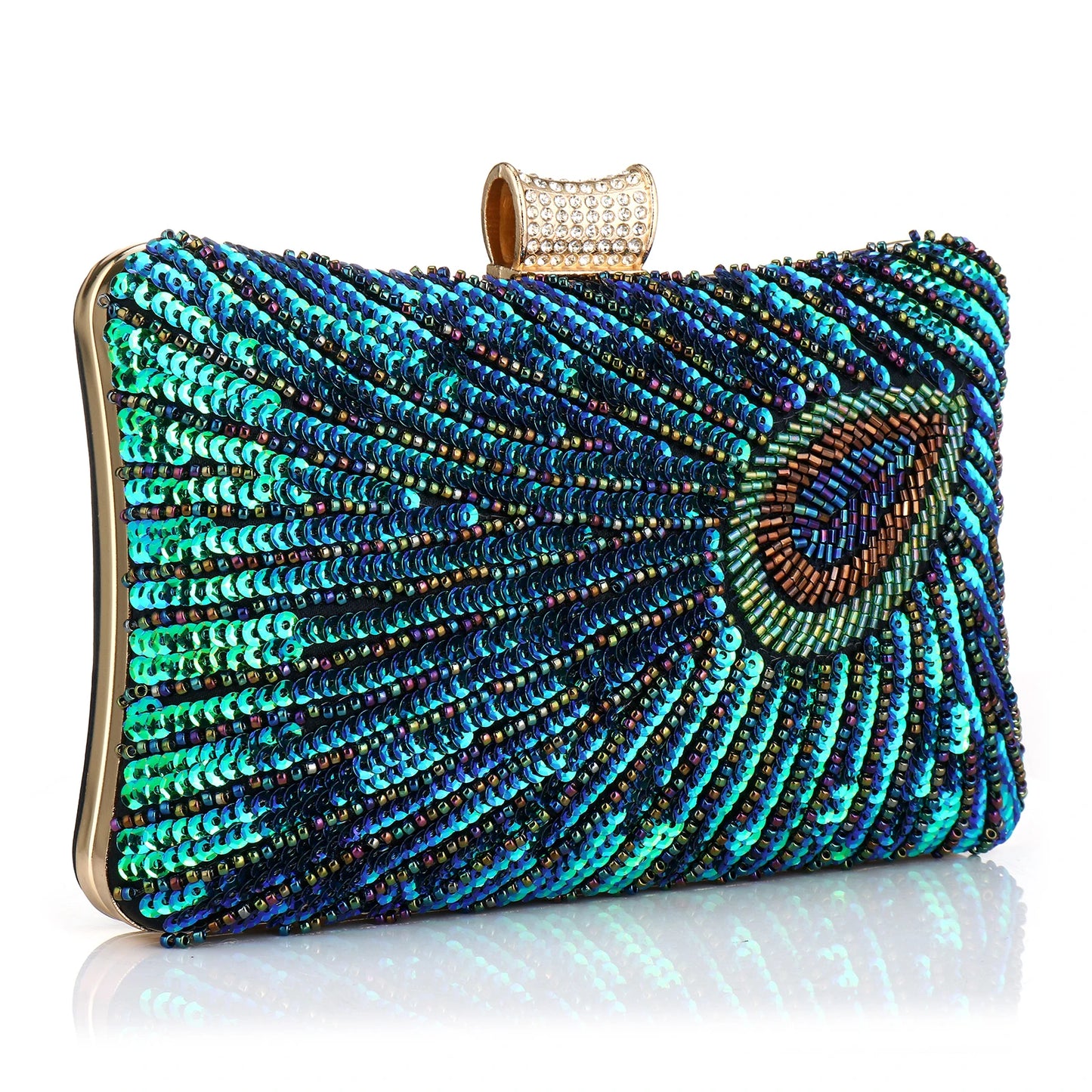 Green Peacock Beaded Sequins Evening Handbags Women Envelope Party Wedding Bridal Purses Formal Female Shoulder Messenger Bags