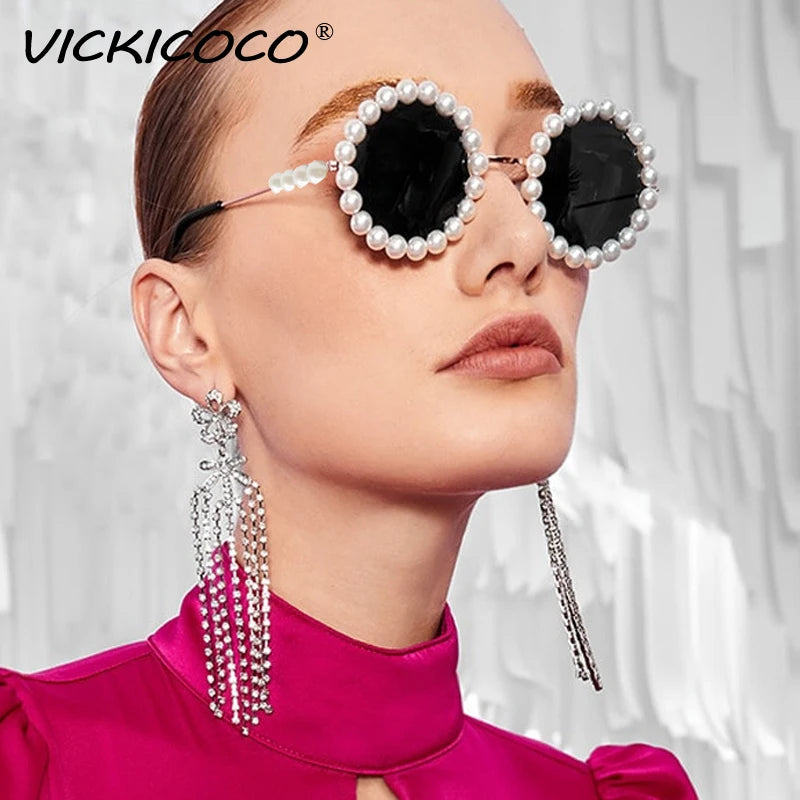 Oval Vintage Pearl Round Sunglasses