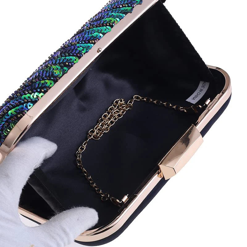 Green Peacock Beaded Sequins Evening Handbags Women Envelope Party Wedding Bridal Purses Formal Female Shoulder Messenger Bags