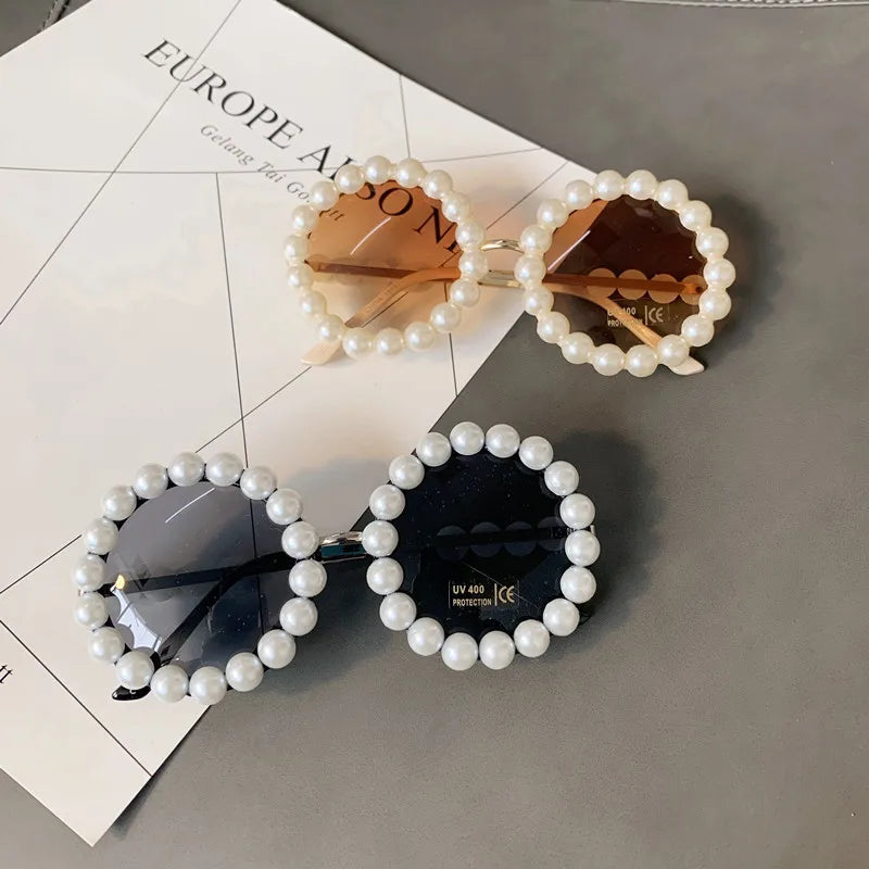 Oval Vintage Pearl Round Sunglasses