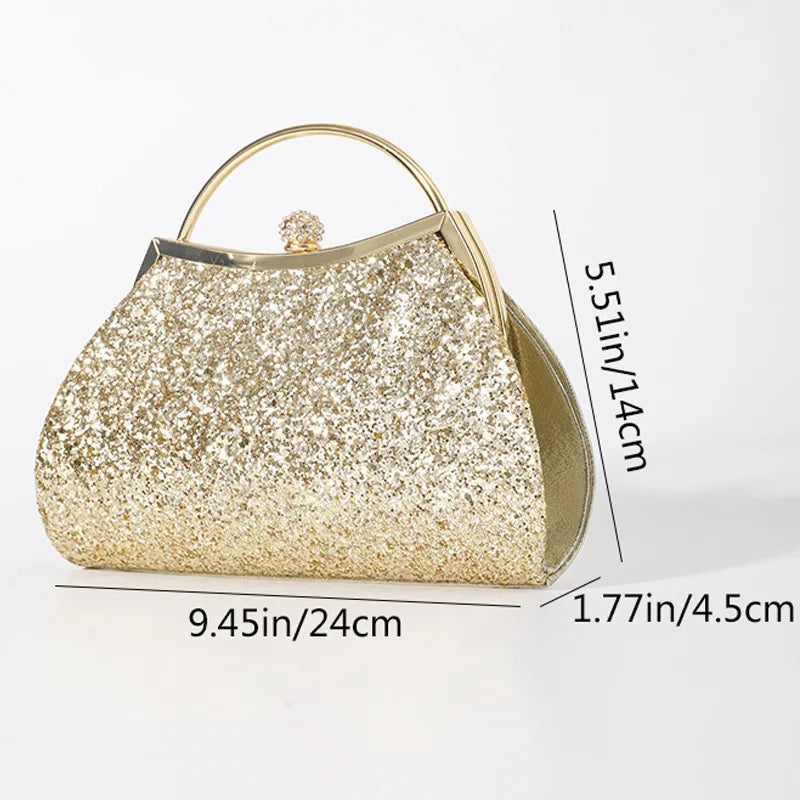 Sparkly Glitter Evening Clutch Bag with Diamond Buckle