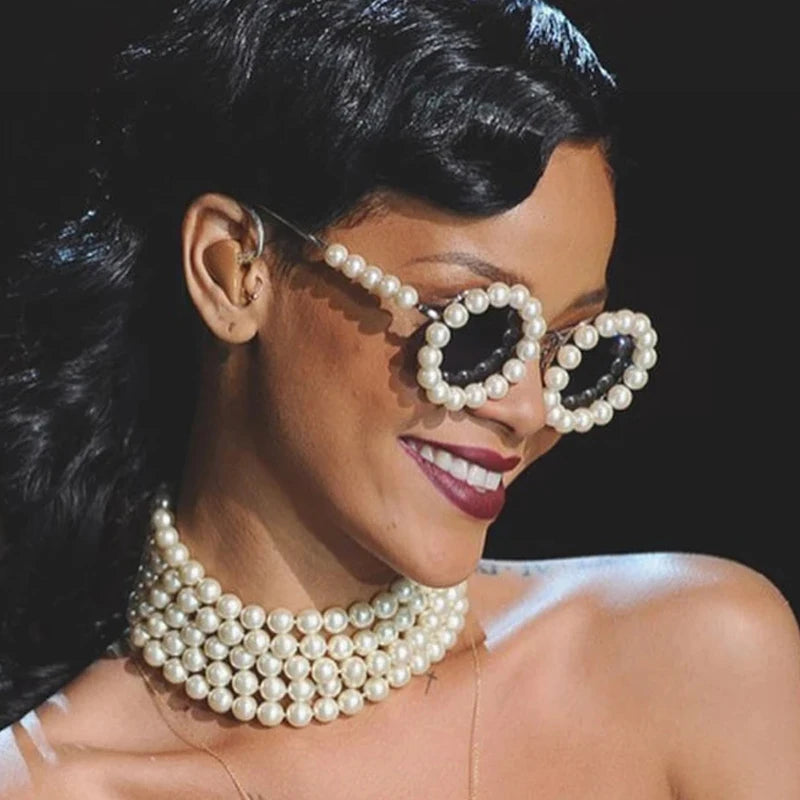 Oval Vintage Pearl Round Sunglasses