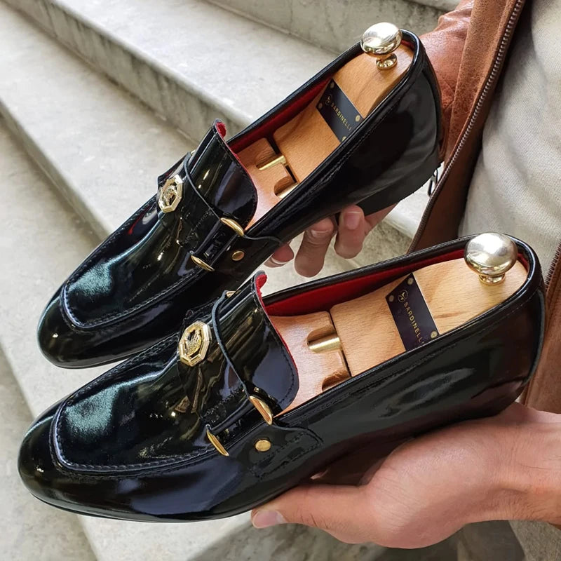 Shiny Black Buckled Leather Shoe