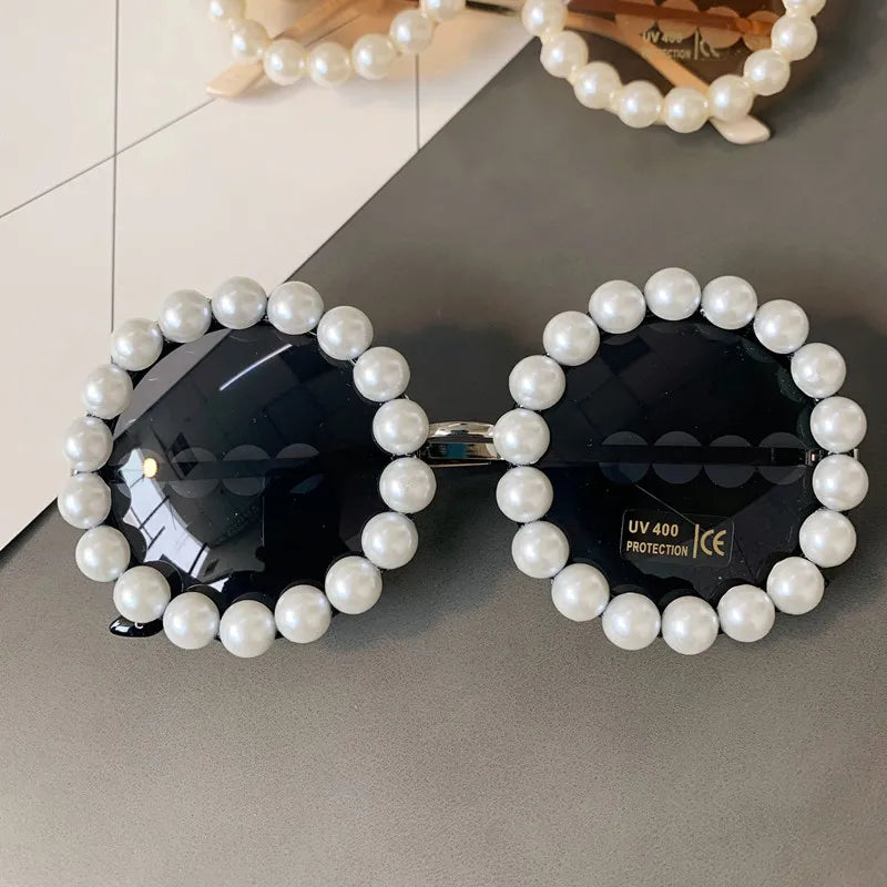 Oval Vintage Pearl Round Sunglasses