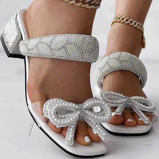 Diamond Bow Thick Heeled Sandals