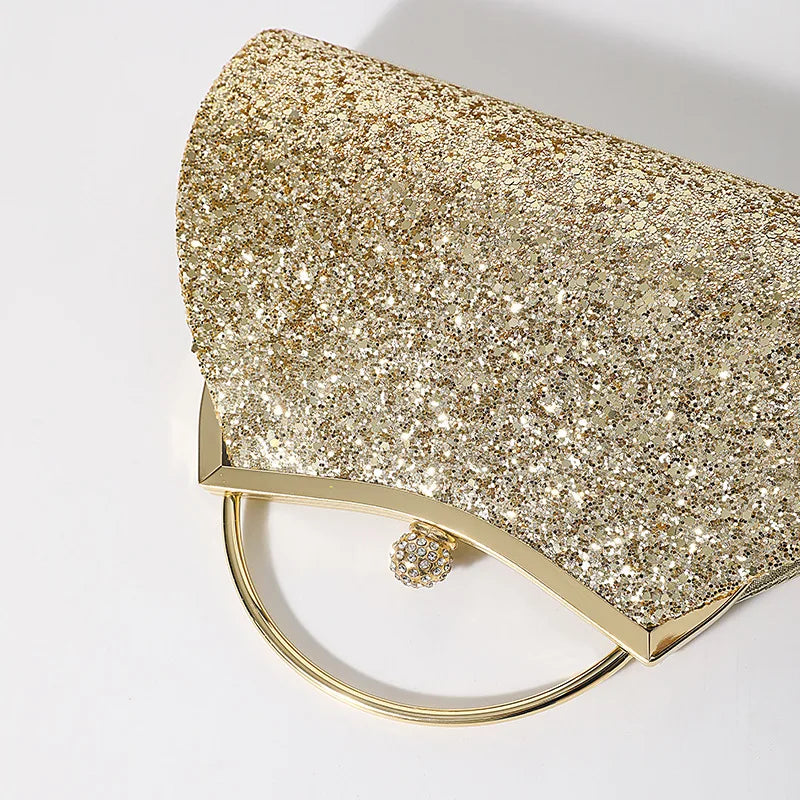 Sparkly Glitter Evening Clutch Bag with Diamond Buckle