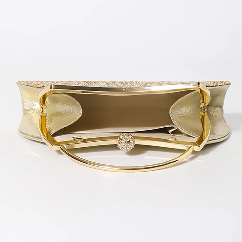 Sparkly Glitter Evening Clutch Bag with Diamond Buckle