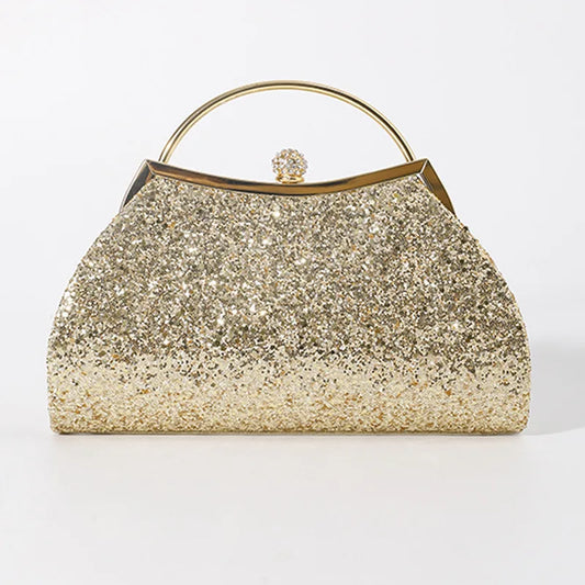 Sparkly Glitter Evening Clutch Bag with Diamond Buckle