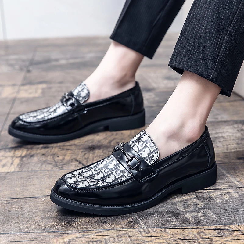 Brand Men's Dress Shoes Big Size 38-46 Pointed Toe Flat Formal Shoes Man Luxury Moccasins Fashion Printed Leather Shoes For Man