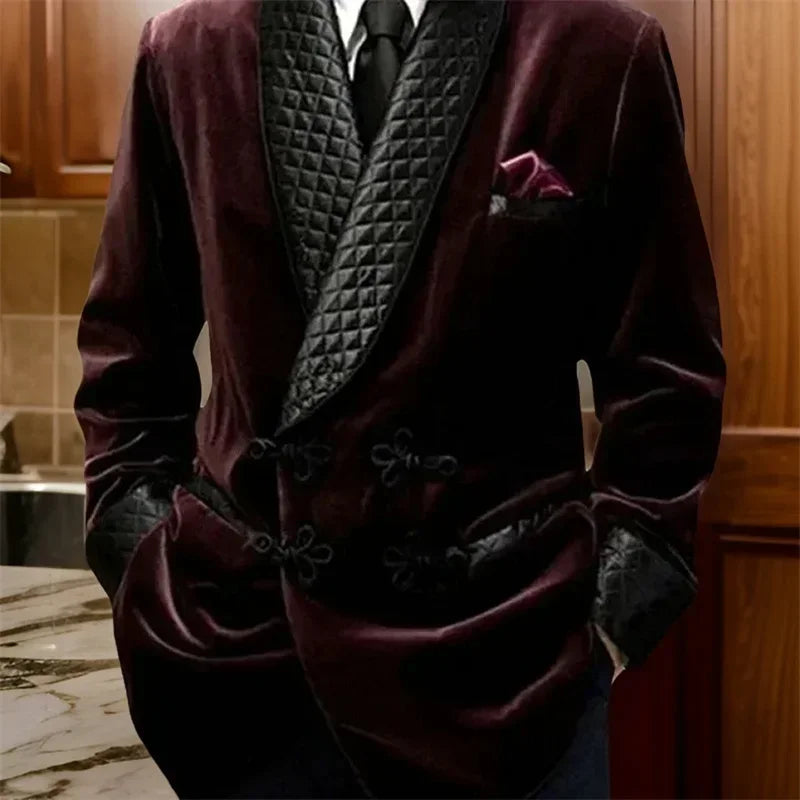 1 Piece Long Men Suit Jacket for Wedding 2024 Shawl Lapel Velvet Smoking Suit Blazer for Dinner Party Coat Ready to Ship