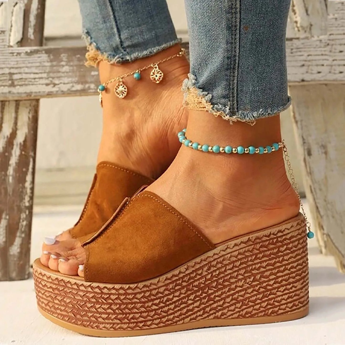 Women's Brown Wedge Heels Shoes