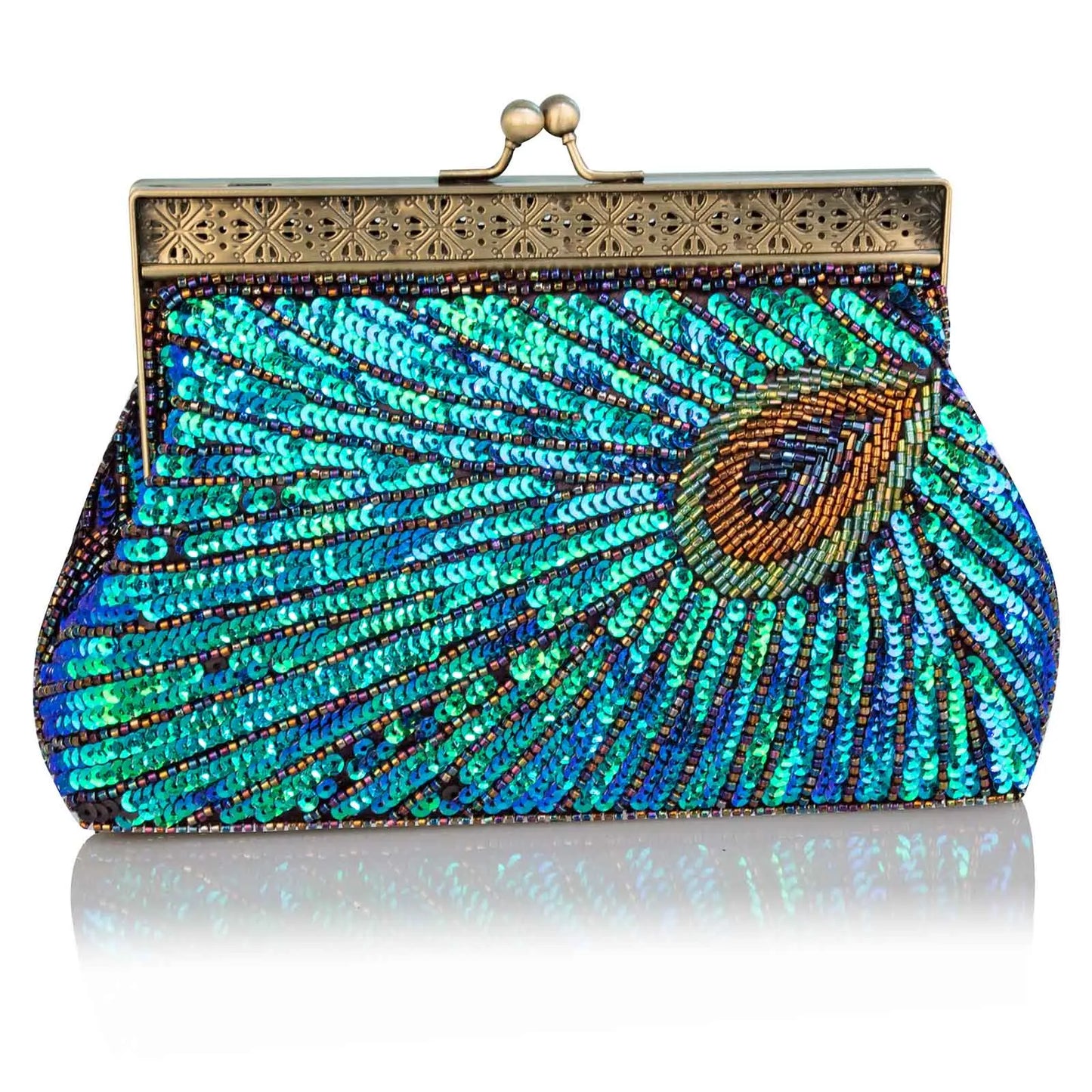 Green Peacock Beaded Sequins Evening Handbags Women Envelope Party Wedding Bridal Purses Formal Female Shoulder Messenger Bags