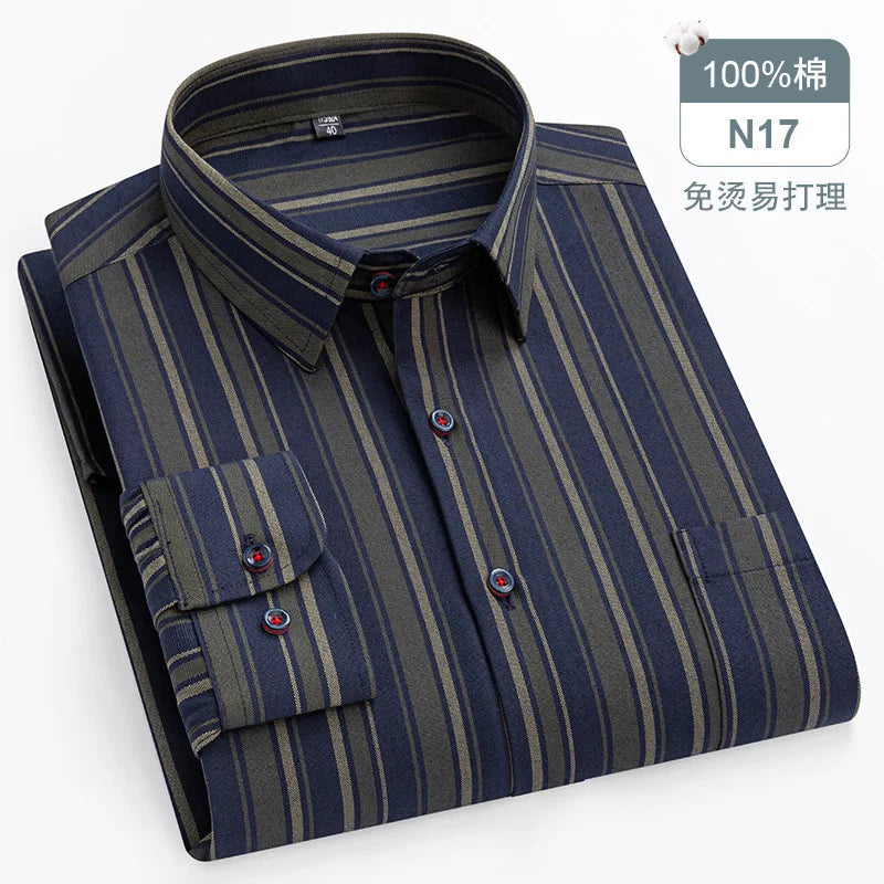11XL Fits 160KG 10XL Big Tall Hot Sale Oxford 100% Cotton Man Shirts Long Sleeve with Stripes Business Casual Work White Shirt