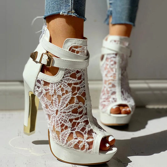 Floral Lace Hollow High Heel
