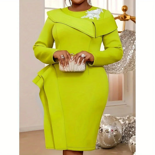 O Neck Long Sleeve Evening Gown