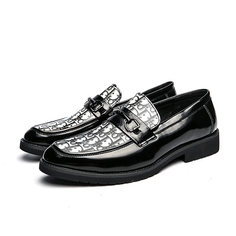 Brand Men's Dress Shoes Big Size 38-46 Pointed Toe Flat Formal Shoes Man Luxury Moccasins Fashion Printed Leather Shoes For Man